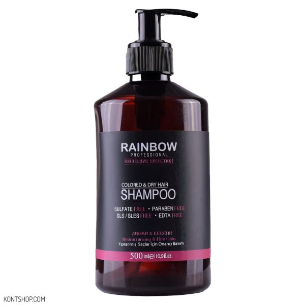 شامپو رینبو حاوی آرگان و کراتین مناسب موهای آسیب دبده