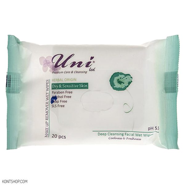 دستمال مرطوب آرایش پاک‌کن یونی‌لد مناسب پوست‌های خشک و حساس